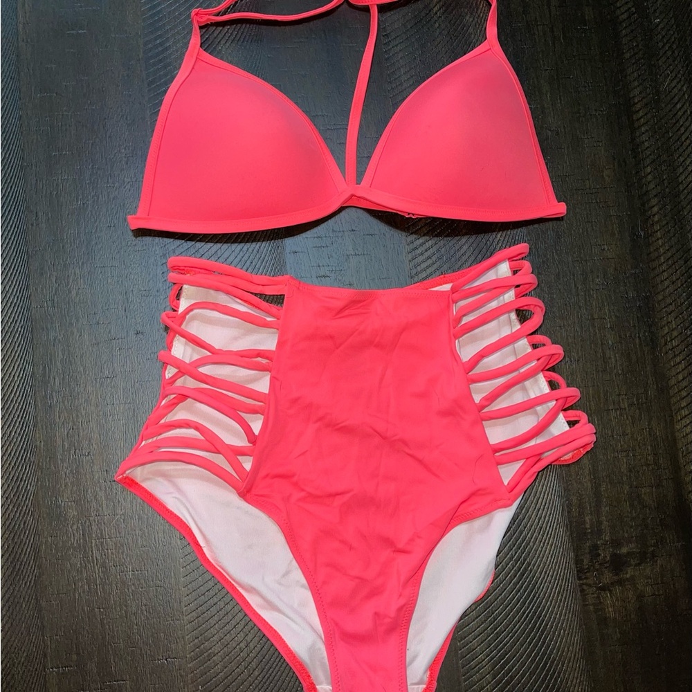 Vibrant Pink Strappy Bikini Set